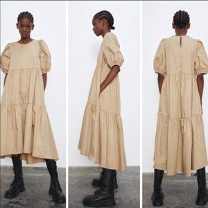 ZARA ASYMMETRIC POPLIN DRESS CAMEL Bloggers S